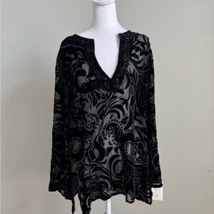 Chico's Black Velvet Burnout Top with Beaded Neckline